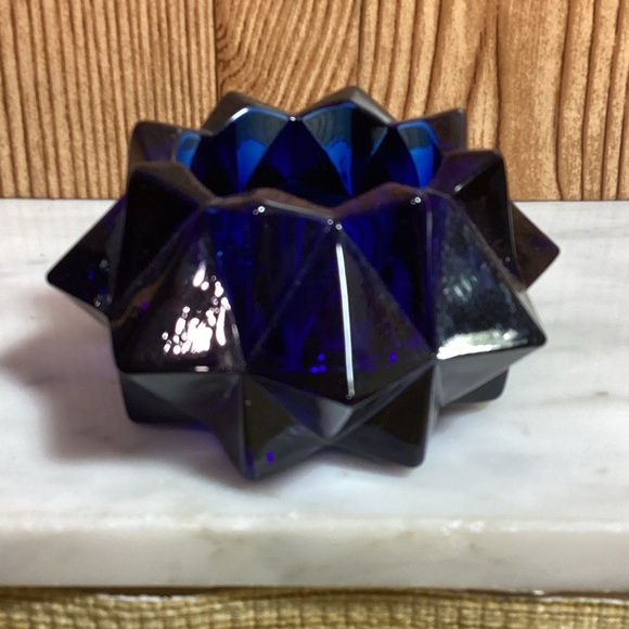 Vintage Pair Indiana Glass Starburst Cobalt Blue Votive Candle Holders - Picture 3 of 5